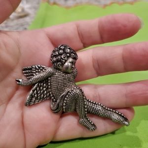 Beautiful Vintage Pewter Fairy Brooch